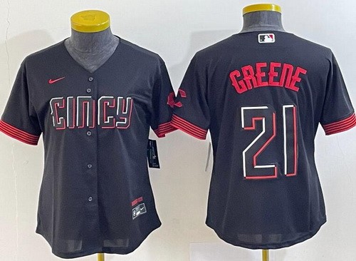 Women's Cincinnati Reds #21 Hunter Greene Black 2023 City Cool Base Jersey