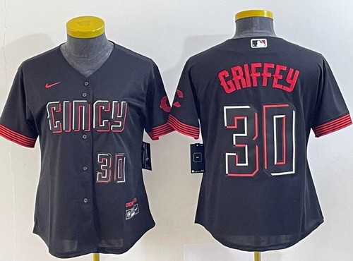 Women's Cincinnati Reds #30 Ken Griffey Black 2023 City Player Number Cool Base Jersey