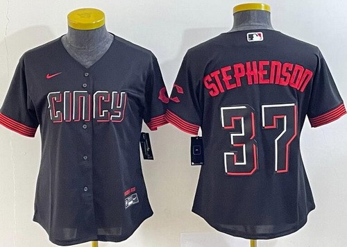 Women's Cincinnati Reds #37 Tyler Stephenson Black 2023 City Cool Base Jersey