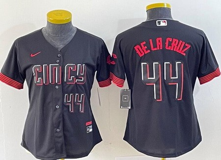 Women's Cincinnati Reds #44 Elly De La Cruz Black 2023 City Connect Player Number Cool Base Jersey