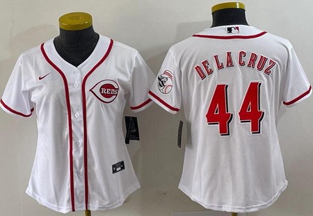 Women's Cincinnati Reds #44 Elly De La Cruz White Team Logo Cool Base Jersey