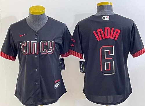 Women's Cincinnati Reds #6 Jonathan India Black 2023 City Connect Cool Base Jersey