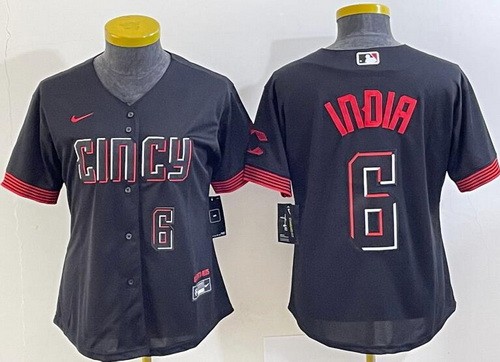 Women's Cincinnati Reds #6 Jonathan India Black 2023 City Connect Player Number Cool Base Jersey