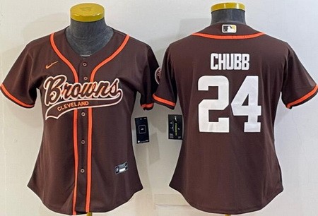 Women's Cleveland Browns #24 Nick Chubb Limited Brown Baseball Jersey