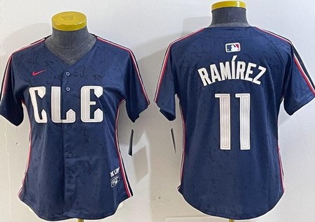 Women's Cleveland Guardians #11 Jose Ramirez Navy 2024 City Connect Limited Jersey