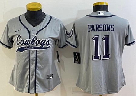 Women's Dallas Cowboys #11 Micah Parsons Limited Gray Baseball Jersey
