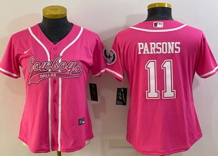 Women's Dallas Cowboys #11 Micah Parsons Limited Pink Baseball Jersey