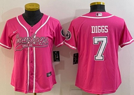 Women's Dallas Cowboys #7 Trevon Diggs Limited Pink Baseball Jersey