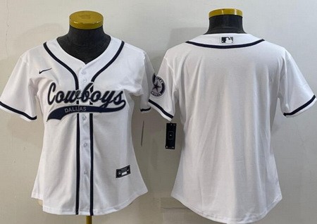 Women's Dallas Cowboys Blank White Baseball Jersey