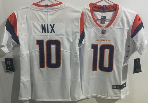 Women's Denver Broncos #10 Bo Nix Limited White Vapor Jersey