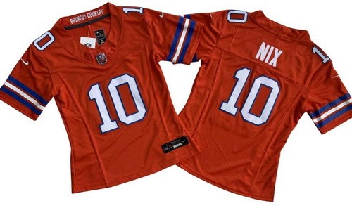 Women's Denver Broncos #10 Bo Nix Limited Orange Throwback FUSE Vapor Jersey