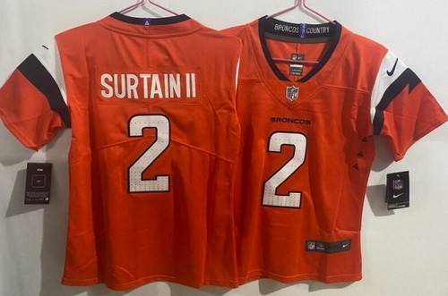 Women's Denver Broncos #2 Patrick Surtain II Limited Orange Vapor Jersey
