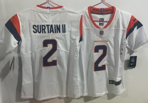 Women's Denver Broncos #2 Patrick Surtain II Limited White Vapor Jersey
