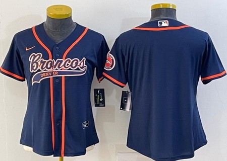 Women's Denver Broncos Blank Navy Baseball Jersey