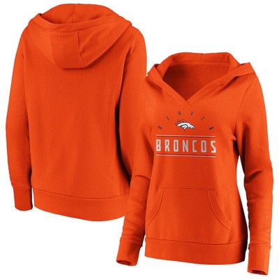 Women's Denver Broncos Orange Iconic League Leader V Neck Pullover Hoodie