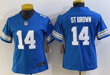 Women's Detroit Lions #14 Amon Ra St Brown Limited Blue 2024 FUSE Vapor Jersey