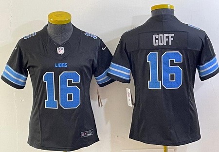 Women's Detroit Lions #16 Jared Goff Limited Black 2024 FUSE Vapor Jersey