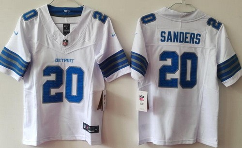 Women's Detroit Lions #20 Barry Sanders Limited White FUSE Vapor Jersey