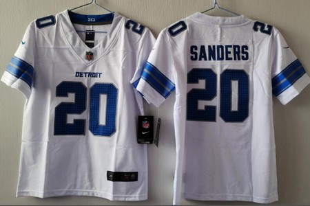 Women's Detroit Lions #20 Barry Sanders Limited White Vapor Jersey