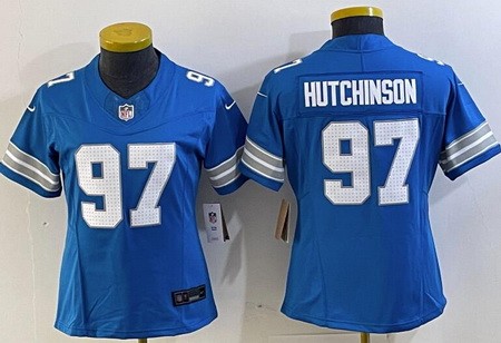 Women's Detroit Lions #97 Aidan Hutchinson Limited Blue 2024 FUSE Vapor Jersey
