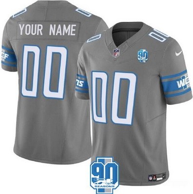 Women's Detroit Lions Customized Limited Gray 90th Season FUSE Vapor Jersey