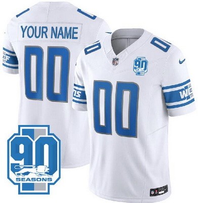 Women's Detroit Lions Customized Limited White 90th Season FUSE Vapor Jersey