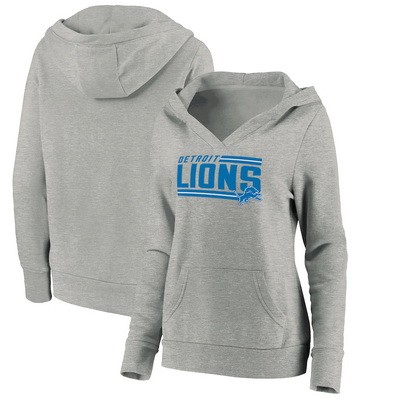 Women's Detroit Lions Gray On Side Stripe V Neck Pullover Hoodie