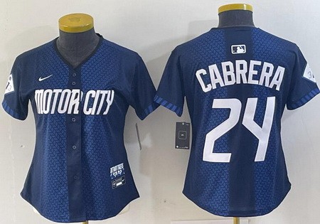 Women's Detroit Tigers #24 Miguel Cabrera Navy 2024 City Connect Limited Jersey