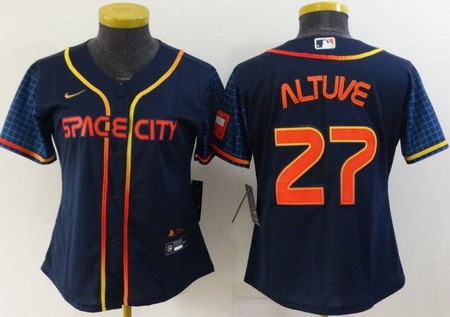 Women's Houston Astros #27 Jose Altuve Navy City Cool Base Jersey