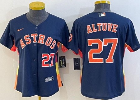 Women's Houston Astros #27 Jose Altuve Navy Player Number Team Logo Cool Base Jersey