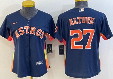 Women's Houston Astros #27 Jose Altuve Navy Team Logo Cool Base Jersey