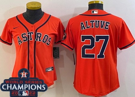 Women's Houston Astros #27 Jose Altuve Orange Team Logo 2022 World Series Champions Cool Base Jersey