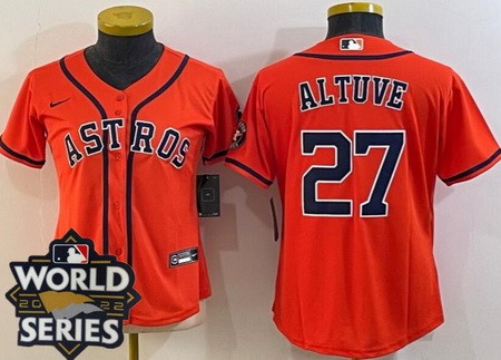 Women's Houston Astros #27 Jose Altuve Orange Team Logo 2022 World Series Cool Base Jersey