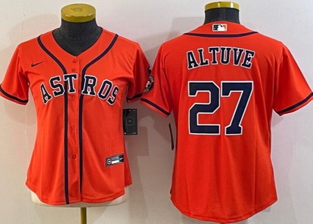 Women's Houston Astros #27 Jose Altuve Orange Team Logo Cool Base Jersey