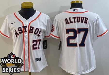 Women's Houston Astros #27 Jose Altuve White Player Number Team Logo 2022 World Series Cool Base Jersey