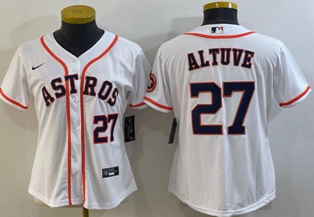 Women's Houston Astros #27 Jose Altuve White Player Number Team Logo Cool Base Jersey