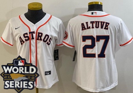 Women's Houston Astros #27 Jose Altuve White Team Logo 2022 World Series Cool Base Jersey