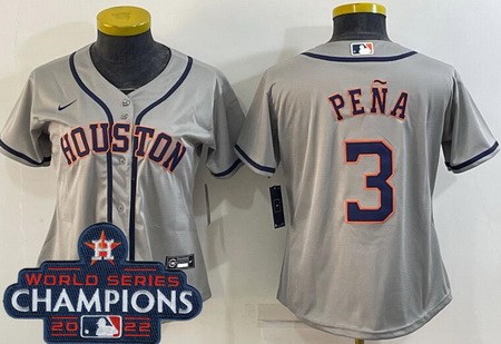 Women's Houston Astros #3 Jeremy Pena Gray 2022 World Series Champions Cool Base Jersey