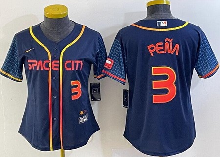 Women's Houston Astros #3 Jeremy Pena Navy 2022 City Player Number Cool Base Jersey