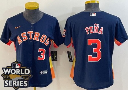 Women's Houston Astros #3 Jeremy Pena Navy Player Number Team Logo 2022 World Series Cool Base Jersey