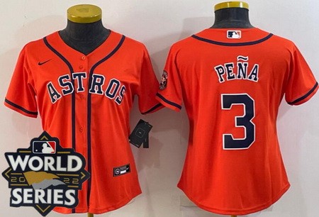 Women's Houston Astros #3 Jeremy Pena Orange Team Logo 2022 World Series Cool Base Jersey