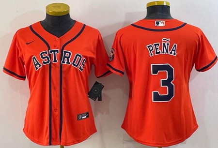 Women's Houston Astros #3 Jeremy Pena Orange Team Logo Cool Base Jersey