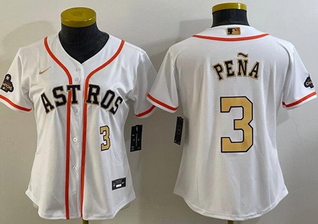 Women's Houston Astros #3 Jeremy Pena White 2023 Gold Collection Player Number Cool Base Jersey