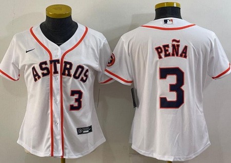 Women's Houston Astros #3 Jeremy Pena White Player Number Team Logo Cool Base Jersey