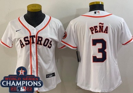 Women's Houston Astros #3 Jeremy Pena White Team Logo 2022 World Series Champions Cool Base Jersey
