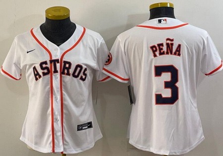 Women's Houston Astros #3 Jeremy Pena White Team Logo Cool Base Jersey