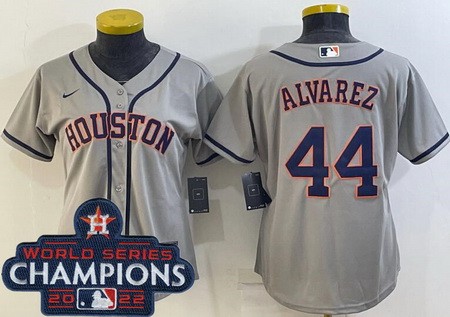 Women's Houston Astros #44 Yordan Alvarez Gray 2022 World Series Champions Cool Base Jersey