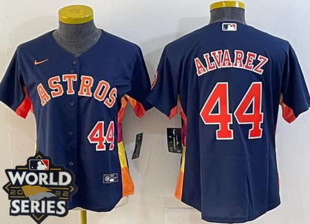 Women's Houston Astros #44 Yordan Alvarez Navy Player Number Team Logo 2022 World Series Cool Base Jersey