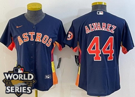 Women's Houston Astros #44 Yordan Alvarez Navy Team Logo 2022 World Series Cool Base Jersey