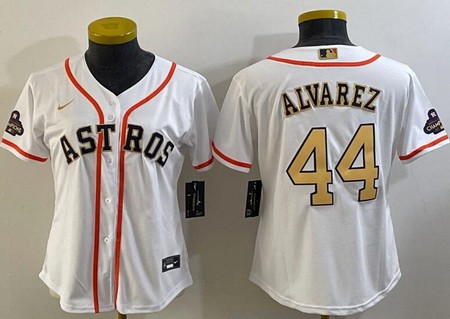 Women's Houston Astros #44 Yordan Alvarez White 2023 Gold Collection Cool Base Jersey